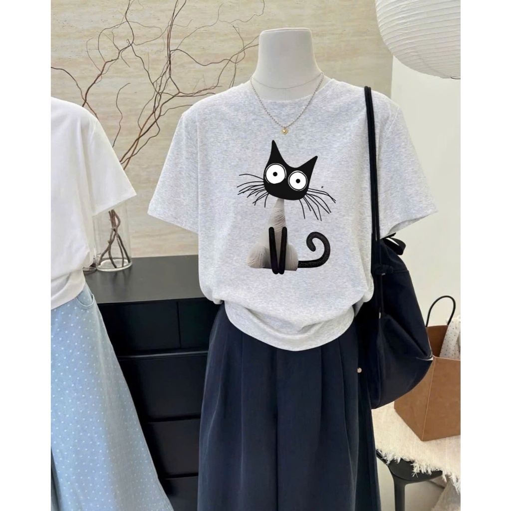 Áo thun nữ Cotton in hình siêu xinh JULY FASHION, Áo phông Cotton nữ dáng rộng phong cách Hàn Quốc trẻ trung, thun 4C