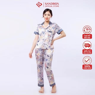 Bộ Pijama SANDBOX Lụa Latin Cao Cấp Mềm Mịn, Họa Tiết Thiết Kế Hoa Phối Màu
