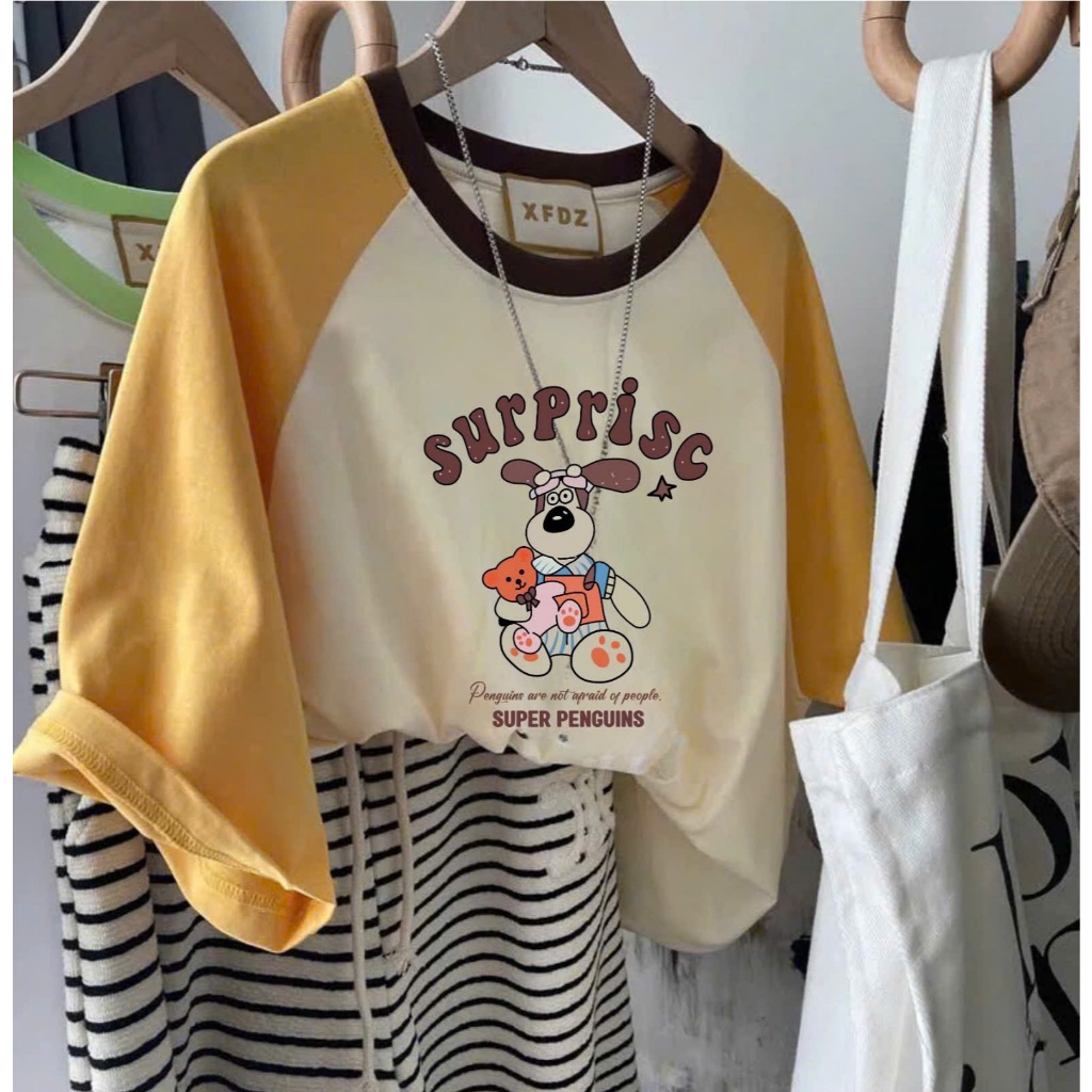 Áo thun nữ tay ngắn dáng rộng in hình ngộ nghĩnh JULY FASHION, Áo phông nữ chất Cotton dày dặn thấm hút mồ hôi