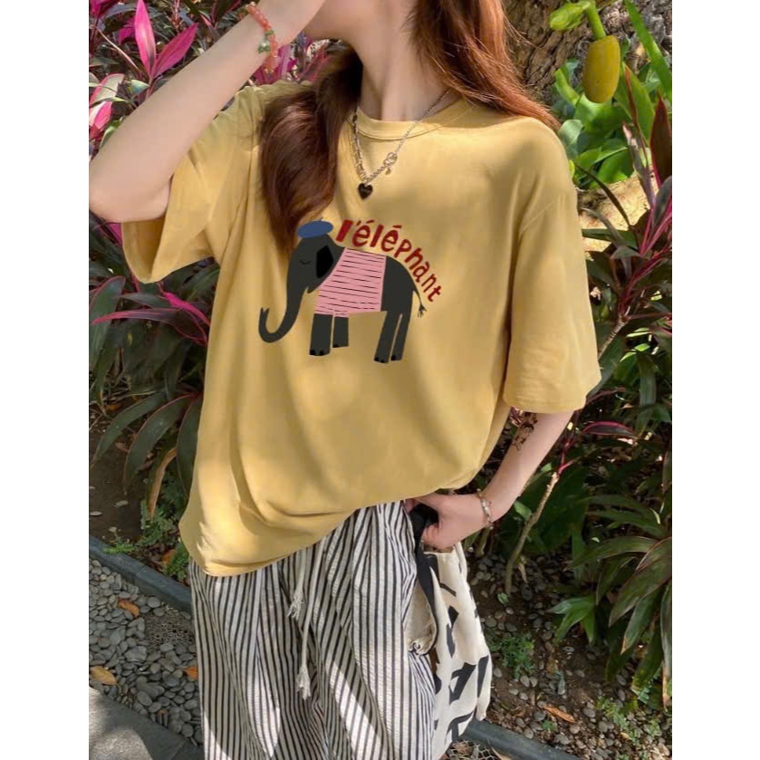 Áo thun nữ tay ngắn dáng rộng in hình ngộ nghĩnh JULY FASHION, Áo phông nữ chất Cotton dày dặn thấm hút mồ hôi
