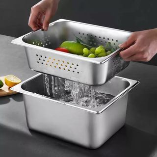 Khay inox 304 Có Lỗ  thoát nước Chubby Chef Khay 5 mặt đều có lỗ để thoát nước tiện lợi để rửa rau củ quả