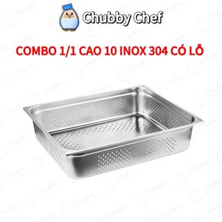 Khay inox 304 Có Lỗ  thoát nước Chubby Chef Khay 5 mặt đều có lỗ để thoát nước tiện lợi để rửa rau củ quả