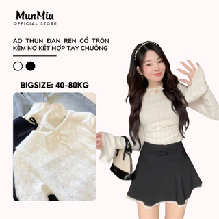 Áo thun nữ cổ tròn tay xoè MunMiu đính nơ kết hợp tay chuông siêu xinh tiểu thư nữ tính 3943