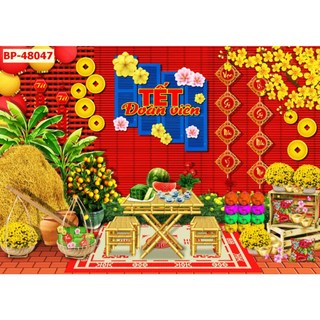 Tranh 3D dán tường trang trí tết khổ lớn, tặng kèm phụ kiện