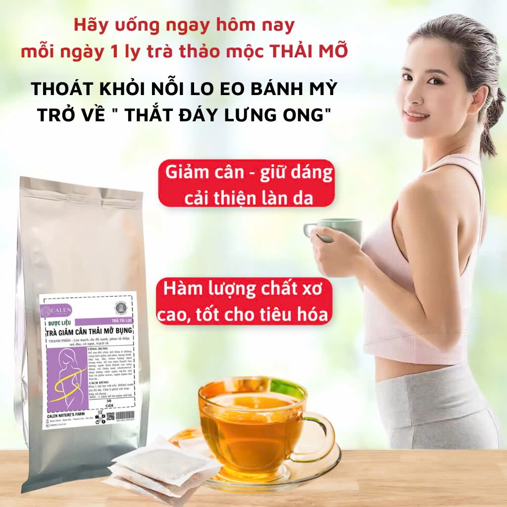 Trà thải mỡ bụng Calen giúp đào thải mỡ dưới da, giảm mỡ bụng, đùi, bắp tay, bắp chân hiệu quả bịch 30 túi lọc