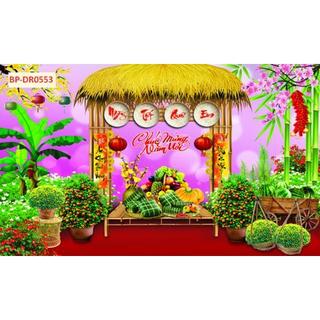 Tranh Tết trang trí decor dán tường, tranh vải lụa kim sa tặng keo và dụng cụ dán