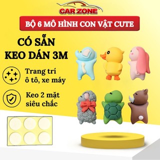 Bộ Mô Hình 6 Con Vật Mini Cute Dễ Thương - Trang Trí Nội Thất Xe Hơi Chức Năng Gắn Keo Chống Trượt CarZone