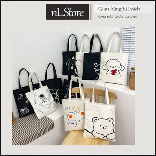 Túi tote vải bố canvas có khóa kéo unisex đựng đồ đi làm đi học thêm giá rẻ T01 nl.Store
