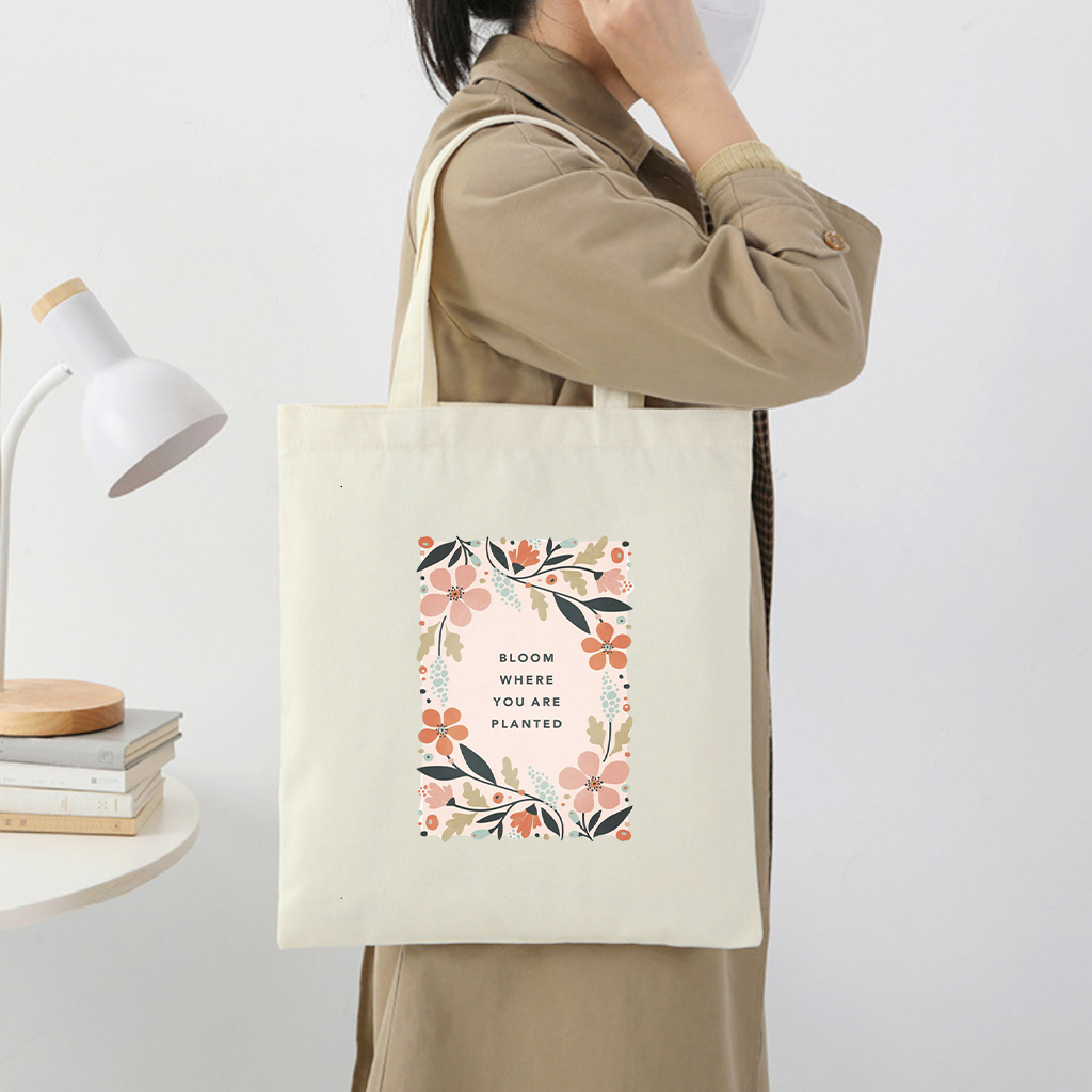 Túi vải tote họa tiết hoa vàng Bloom cổ điển -Túi canvas thời trang đi chơi đi học, làm quà tặng dài 35x40 TOTa018