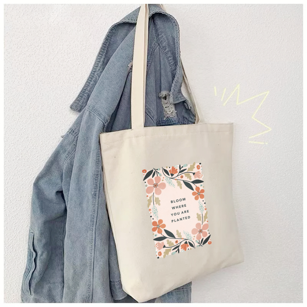 Túi vải tote họa tiết hoa vàng Bloom cổ điển -Túi canvas thời trang đi chơi đi học, làm quà tặng dài 35x40 TOTa018