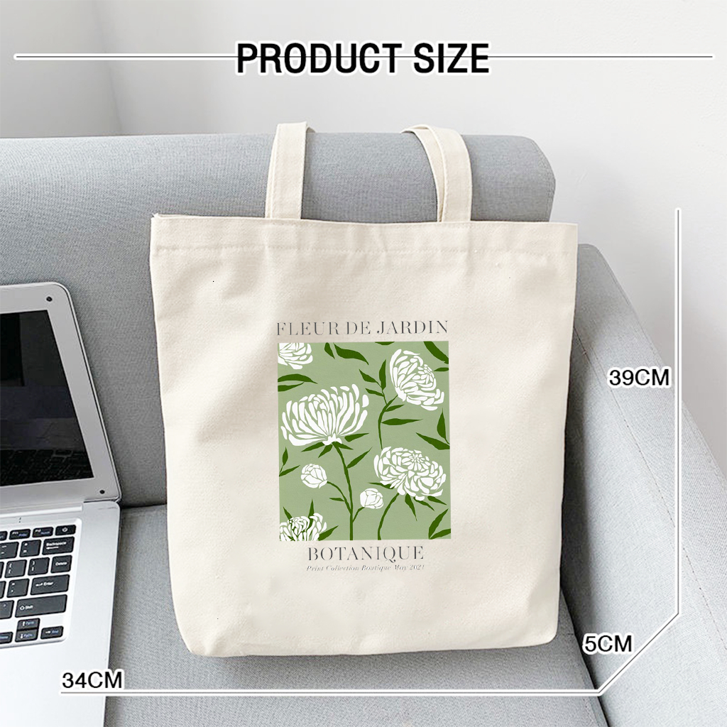 Túi vải tote hoa trắng nền xanh cổ điển xinh xắn - Túi canvas thời trang đi chơi đi học dài 35x40 TOTa027