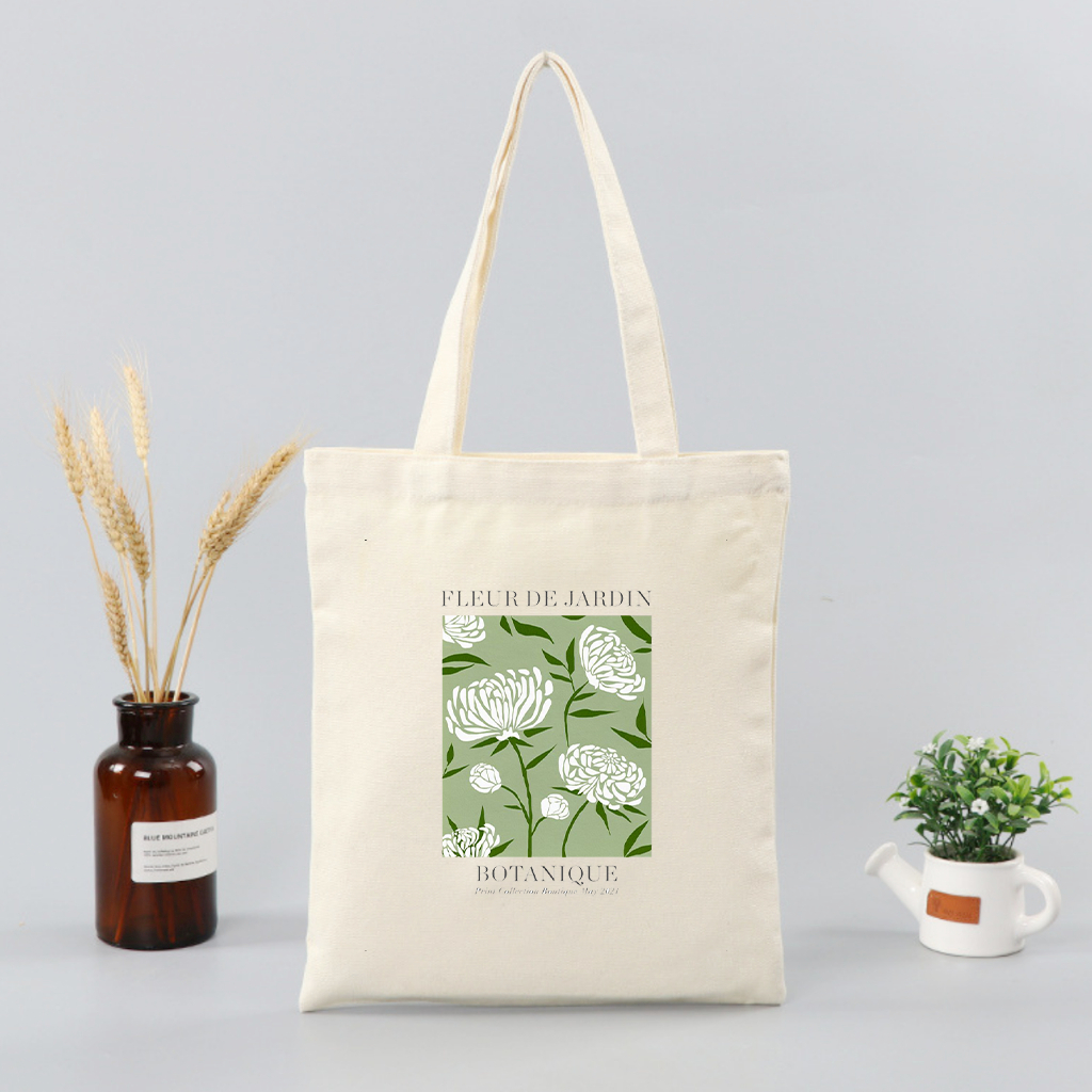 Túi vải tote hoa trắng nền xanh cổ điển xinh xắn - Túi canvas thời trang đi chơi đi học dài 35x40 TOTa027