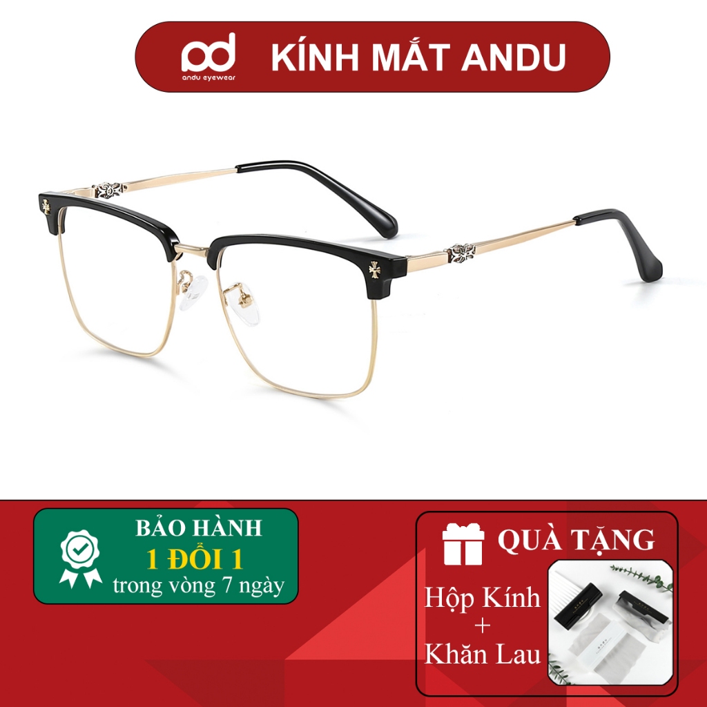 Ảnh Gọng kính cận nửa viền thời trang nam nữ ANDU dáng vuông chống tia UV chất liệu kim loại - 11228 1