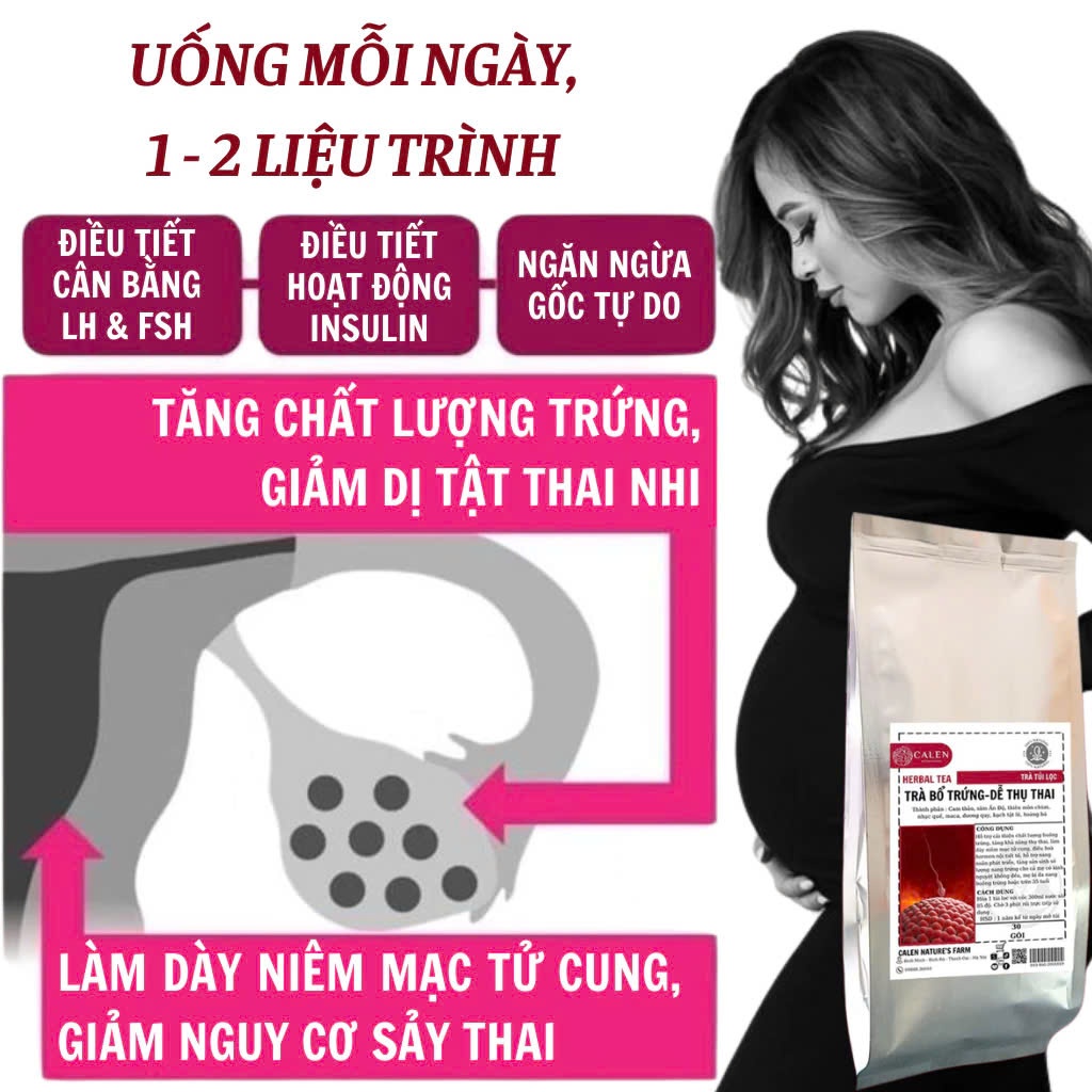 Trà túi lọc thảo dược bổ trứng Calen tăng số lượng và chất lượng trứng, hỗ trợ ấm tử cung, tăng khả năng thhh.ụ thai