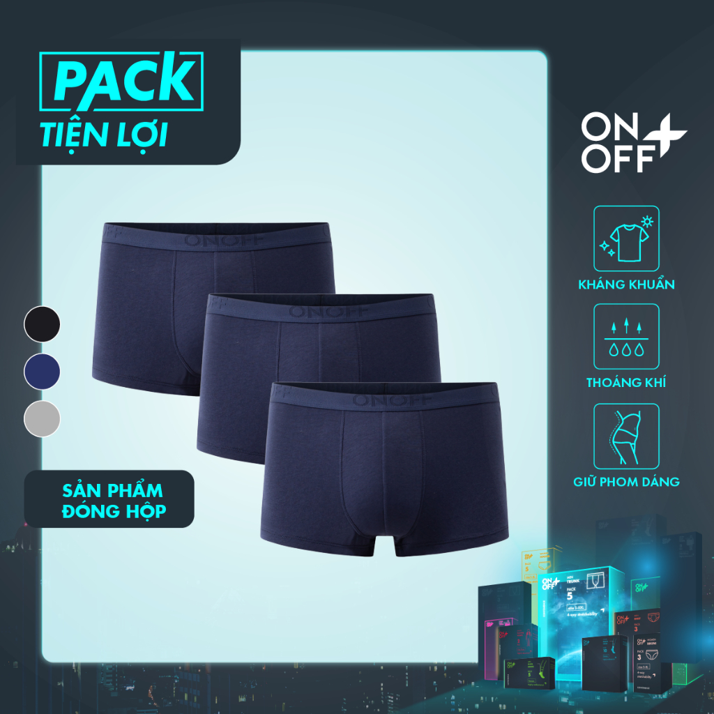 Ảnh Pack tiện lợi 5 quần lót nam cotton Mỹ ONOFF dáng trunk êm nhẹ, kháng khuẩn - 18UO24A324 2