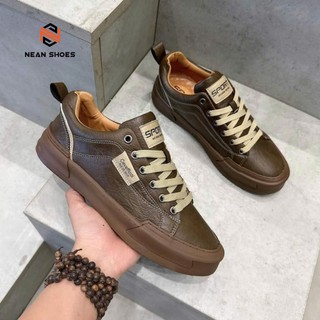 [ NEAN SHOES ] Giày Sneaker Nam Cổ Lửng Da Cao Cấp Đế Cao Su Đúc Êm Ái 4 Màu Nâu Đen Kem Trắng