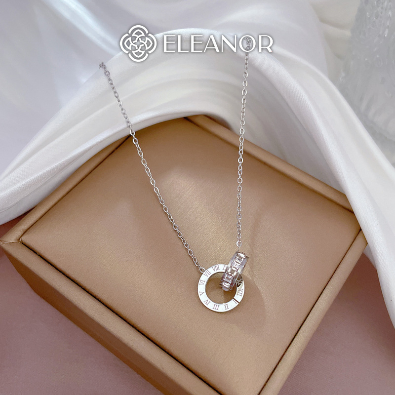 Dây chuyền nữ titan Eleanor Accessories đính đá vòng cổ khắc số la mã phụ kiện trang sức 8505
