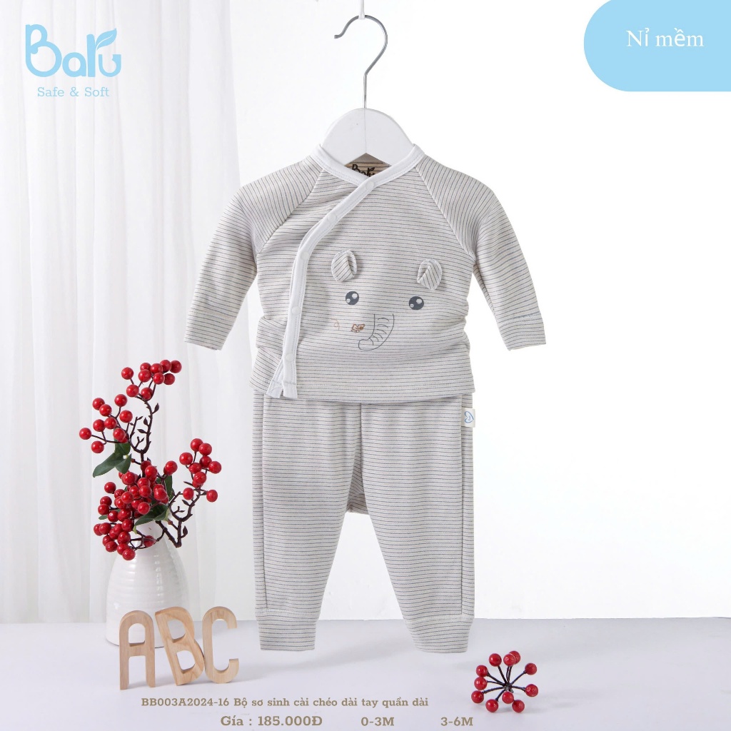 Bộ sơ sinh cài chéo dài tay quần dài