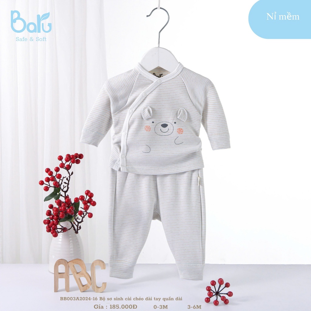Bộ sơ sinh cài chéo dài tay quần dài