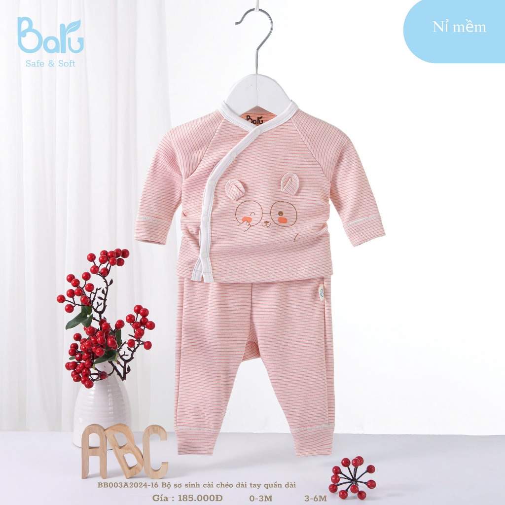 Bộ sơ sinh cài chéo dài tay quần dài