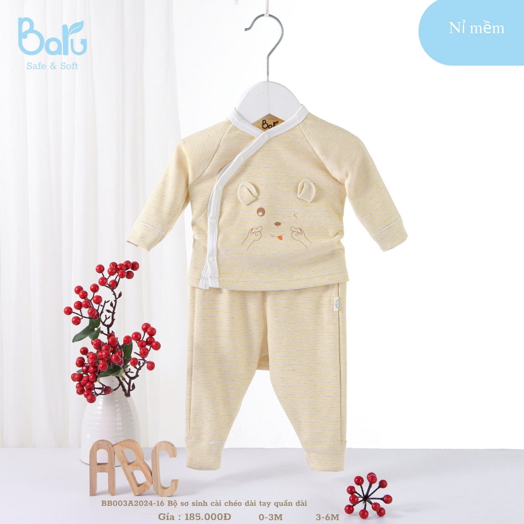 Bộ sơ sinh cài chéo dài tay quần dài