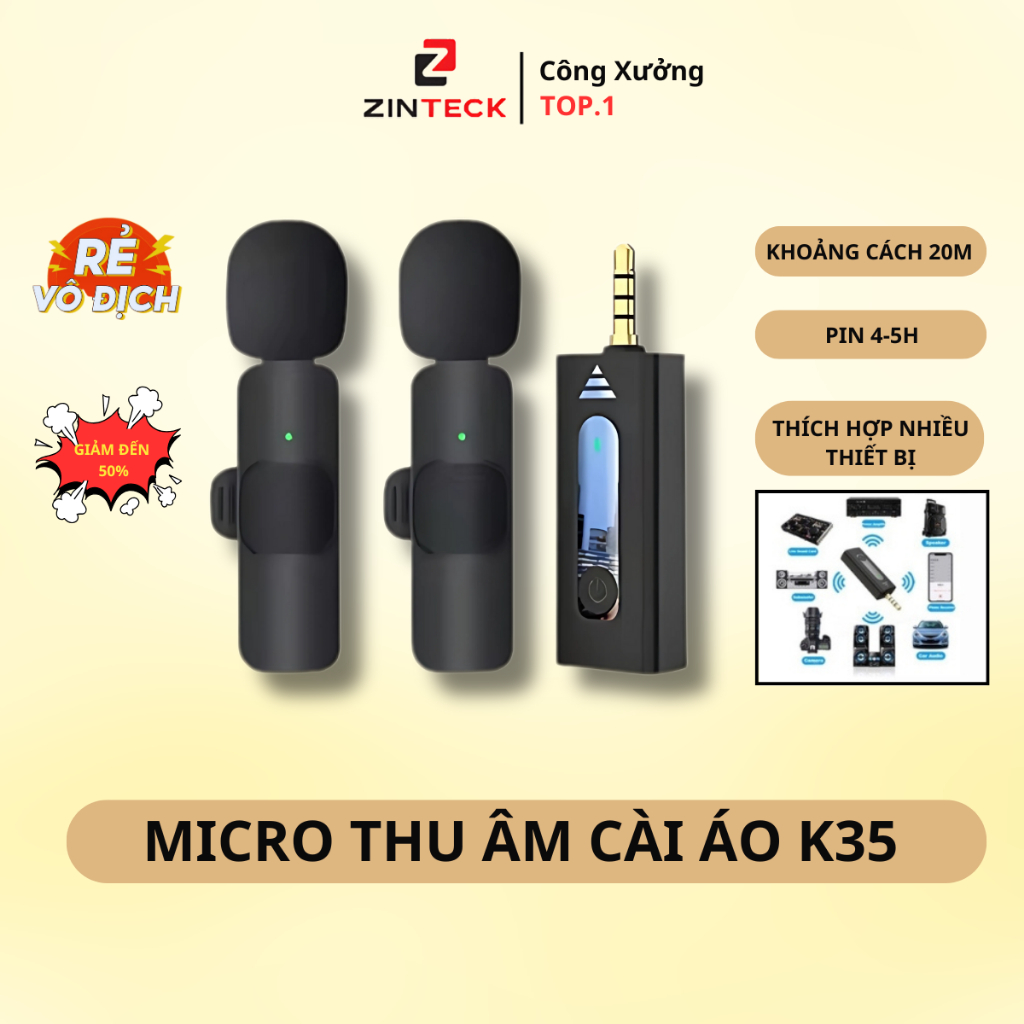 Micro Thu Âm Không Dây Cài Áo K35, Chân Kết Nối 3.5 - Khử Tiếng Ồn Cao ...