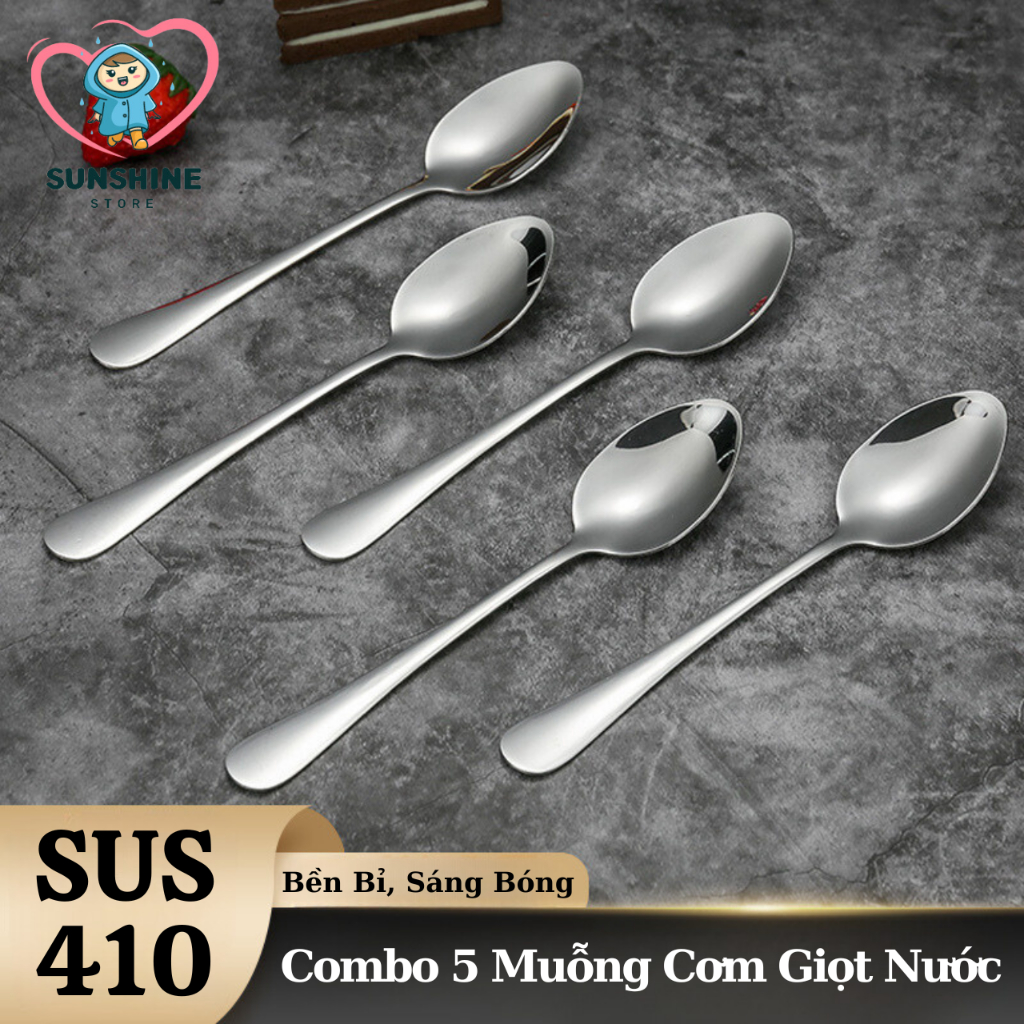 Combo 5 Muỗng Ăn Cơm Giọt Nước Cán Dài Inox 410 - Thìa Inox 410 Chất ...