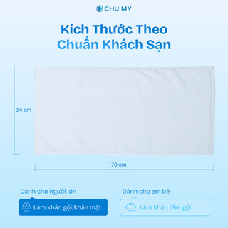 Khăn Mặt Cotton CHU MY 34x70cm - Khăn Lau Mặt Trắng Khách Sạn, Mềm Mại, Thấm Hút Tốt