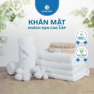 Khăn Mặt Cotton CHU MY 34x70cm - Khăn Lau Mặt Trắng Khách Sạn, Mềm Mại, Thấm Hút Tốt