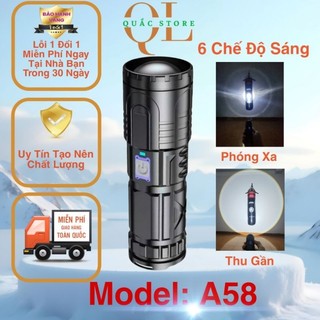 Đèn pin siêu sáng A58 - zoom xa gần tùy chỉnh - 6 chế độ sáng