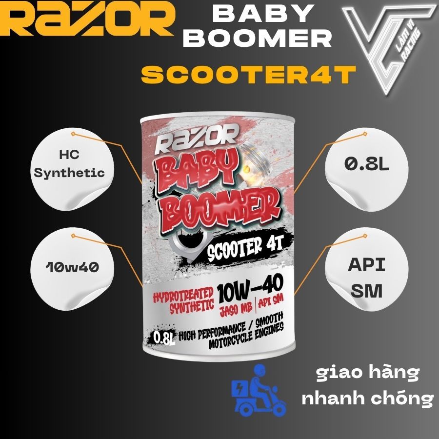 Nhớt xe ga Razor Baby Bomer 4T Scooter 10w40 JASO MB tổng hợp Nhóm HC ...