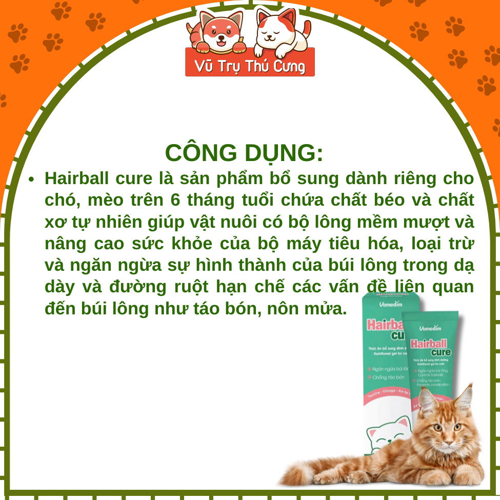 Gel Tiêu Búi Lông Cho Mèo Hairball Cure Vemedim 50g