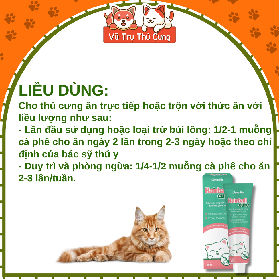 Gel Tiêu Búi Lông Cho Mèo Hairball Cure Vemedim 50g