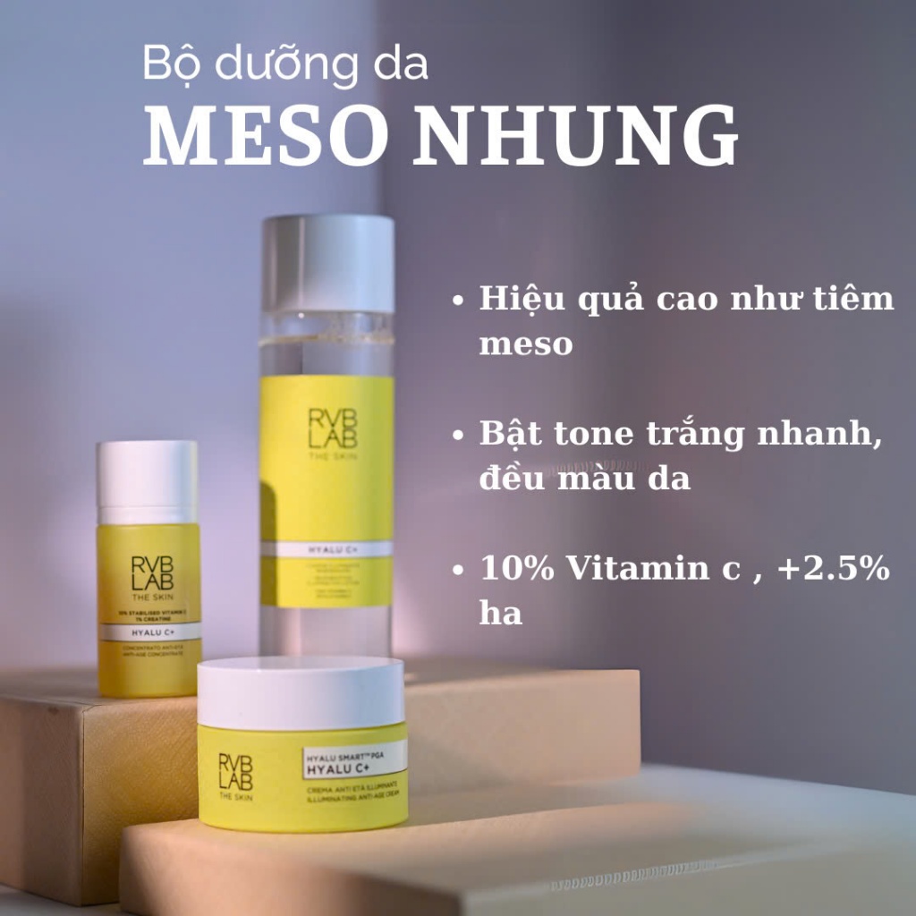 Combo Bộ 3 Món Trắng Da MESO - Sáng Da - Căng Bóng RVBLAB của Ý (Toner/ Serum/ Kem dưỡng)