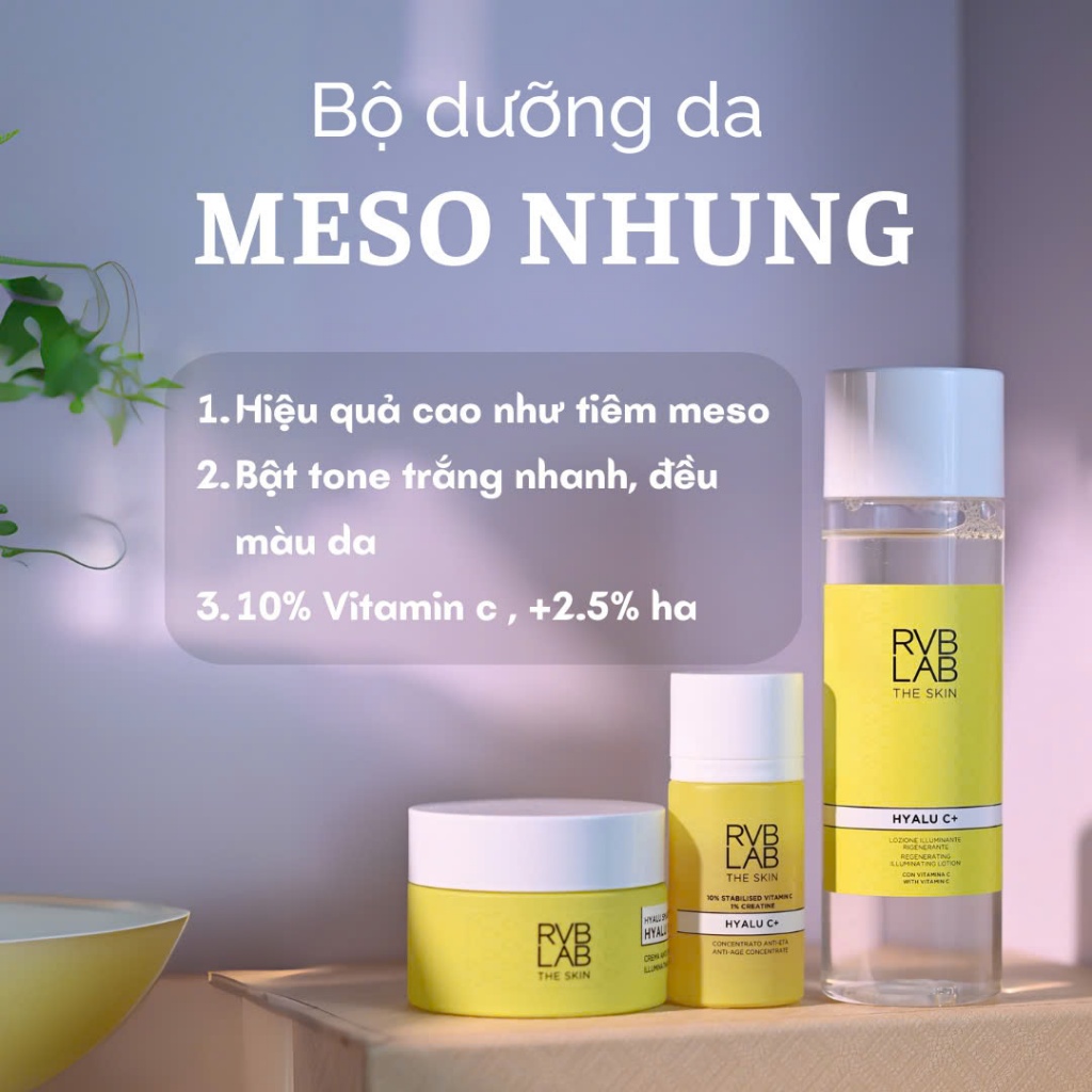 Combo Bộ 3 Món Trắng Da MESO - Sáng Da - Căng Bóng RVBLAB của Ý (Toner/ Serum/ Kem dưỡng)