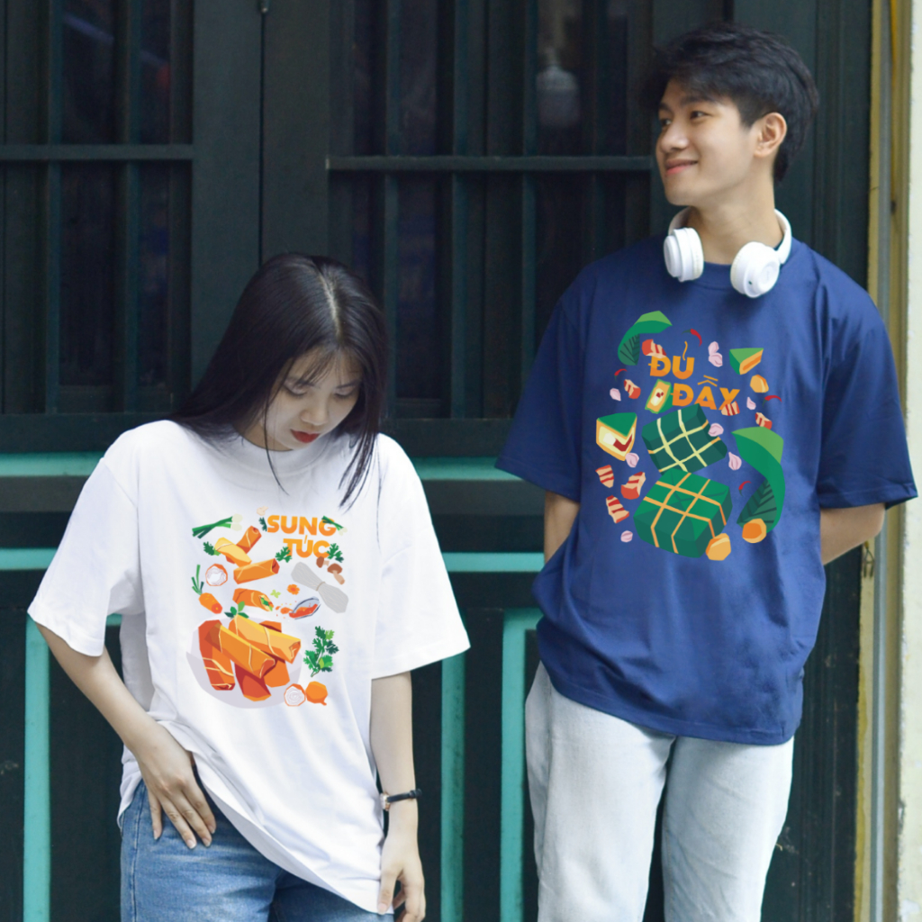 Áo thun cotton unisex nam nữ Goodore BST Ăn Tết mẫu Đủ Đầy thoáng mát năng động form Oversize thiết kế độc đáo