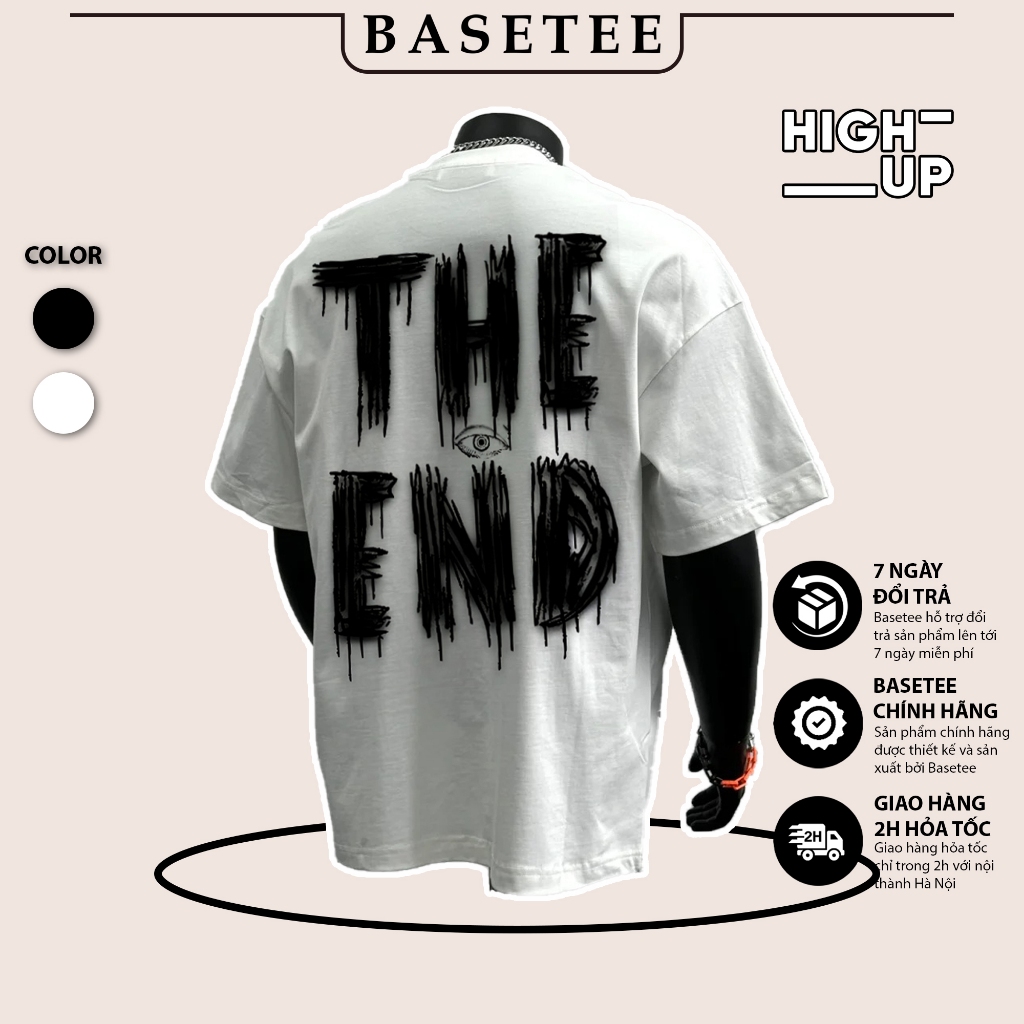 Áo thun trắng The End 100% cotton co giãn thấm hút mồ hôi 40-100kg form suông Unisex Basetee