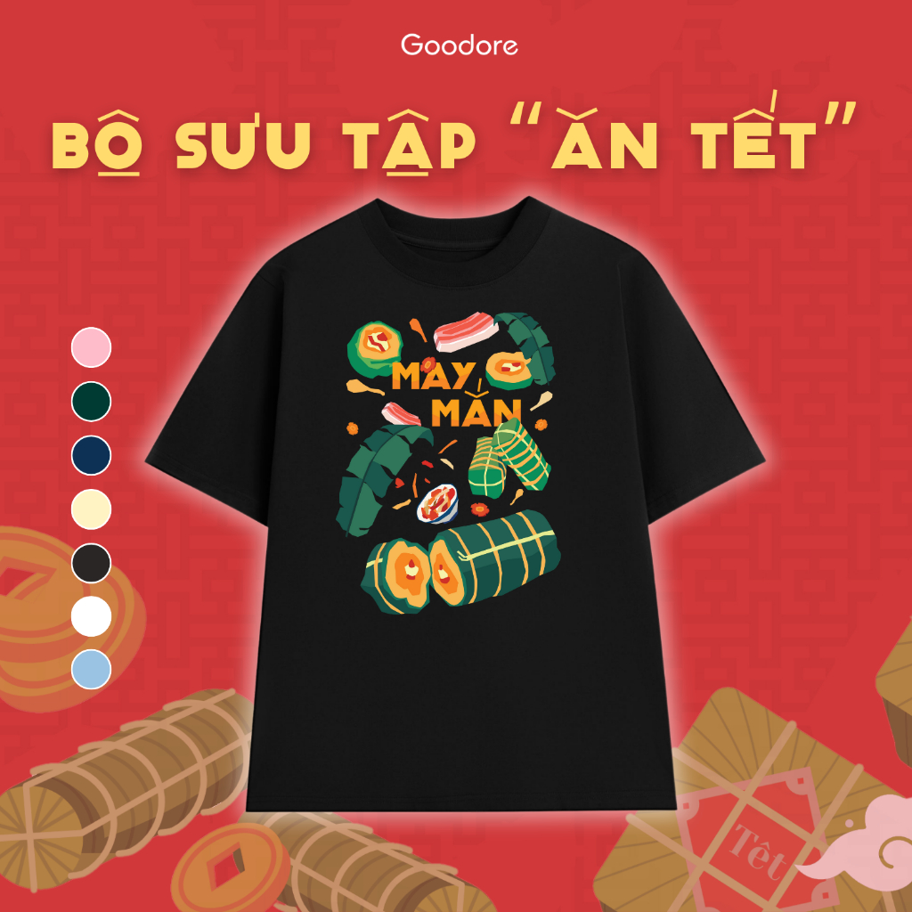 Áo thun cotton unisex nam nữ Goodore BST Ăn Tết mẫu May Mắn thoáng mát năng động form Oversize thiết kế độc đáo