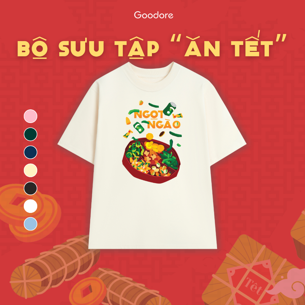 Áo thun cotton unisex nam nữ Goodore BST Ăn Tết mẫu Ngọt Ngào thoáng mát năng động form Oversize thiết kế độc đáo