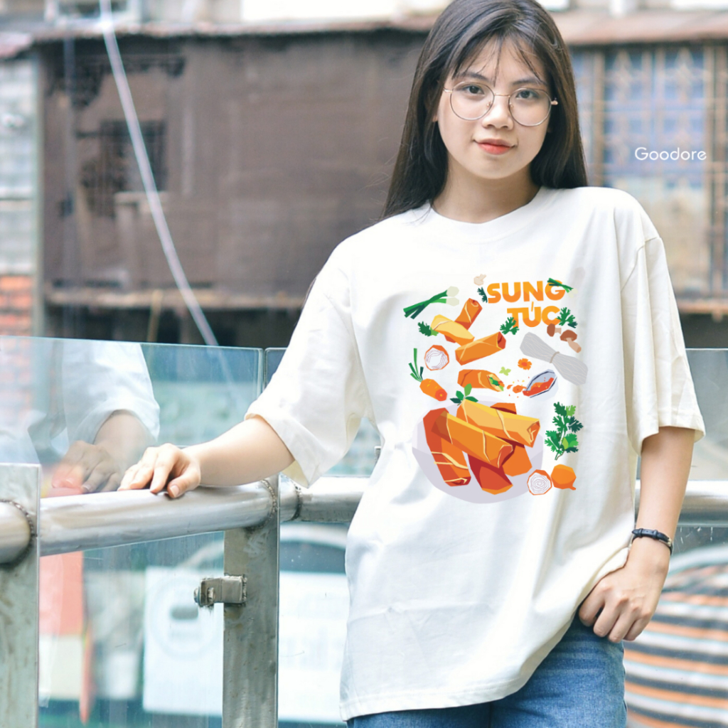 Áo thun cotton unisex nam nữ Goodore BST Ăn Tết mẫu Sung Túc thoáng mát năng động form Oversize thiết kế độc đáo