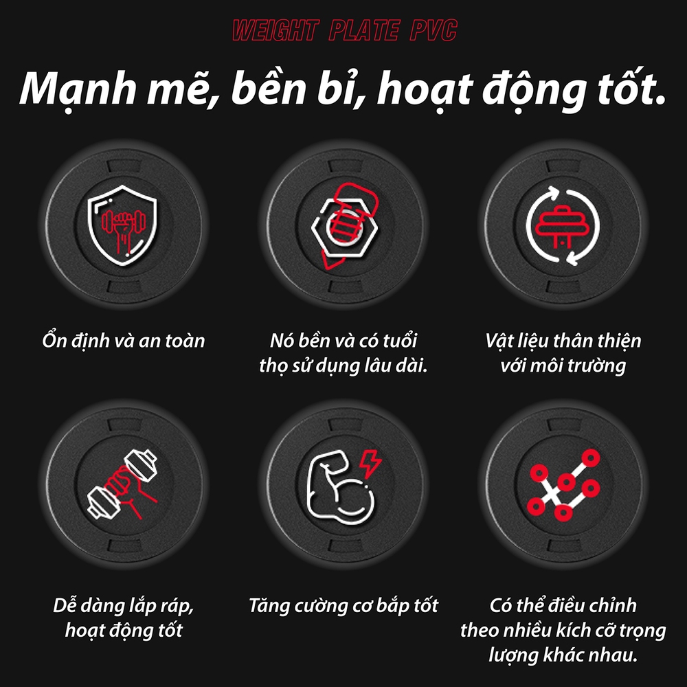 Ảnh BG - Tạ miếng nhựa pvc đặc ruột tạ bánh nhựa tạ đĩa 2kg 4