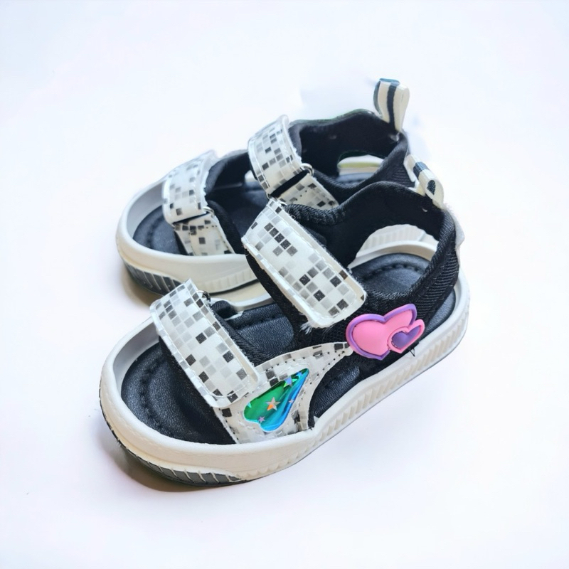 Giày sandal quai dán phong cách thể thao chống nước vải dù siêu mềm cho bé gái hình trái tim