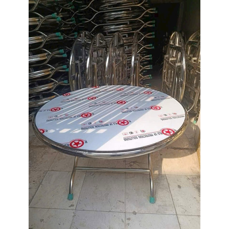 bàn tròn inox 1m2 gấp  gọn ăn tiệc (sản xuất tại xưởng)