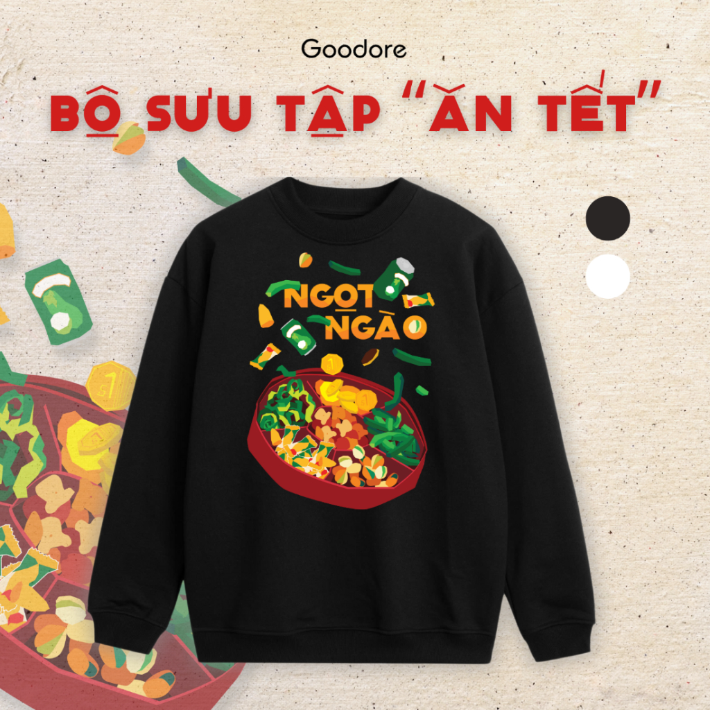 Áo dài tay Sweater nỉ chân cua (Nỉ Da Cá) thương hiệu Goodore mẫu Ngọt Ngào dáng Oversize năng động mùa thu đông