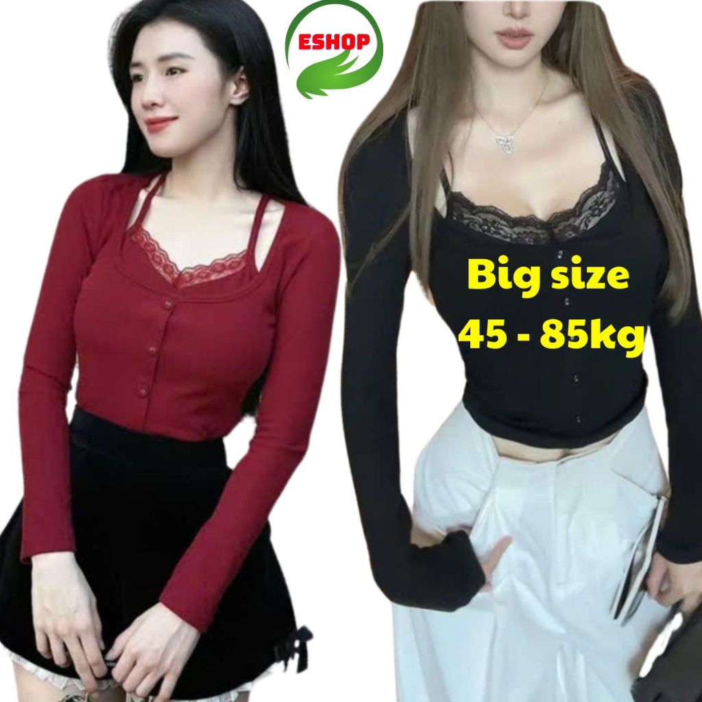 Áo Thun Nữ Tay Dài Bigsize 40-85kg Thun Gân Tăm Lạnh Co Giãn Áo Ôm Body Dễ Thương MS292 ESHOP