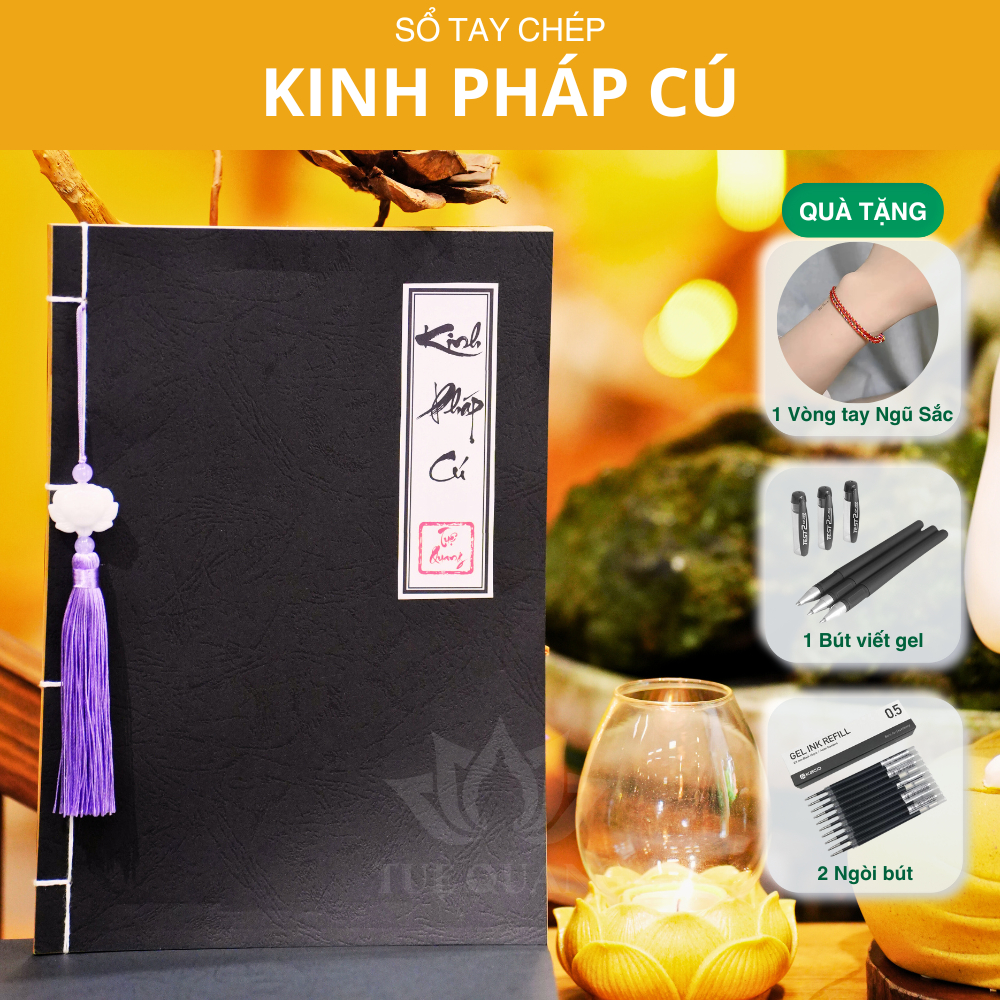 Sổ Chép Kinh Pháp Cú In Mờ Giấy Cổ Cao Cấp A4, Thành Kính, Vở Cỡ Chữ Lớn - Tặng Kèm Bút, Ngòi - Tuệ Quang