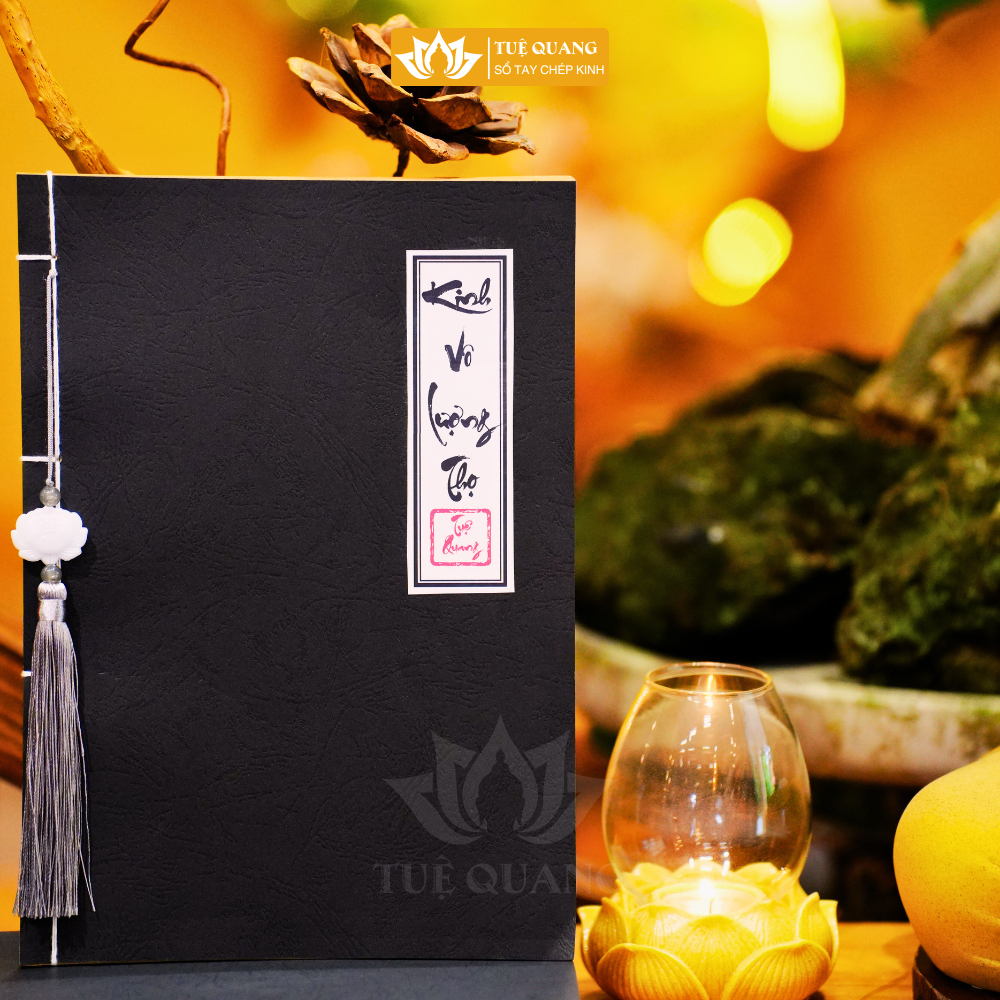 Sổ Chép Kinh Vô Lượng Thọ In Mờ Giấy Cổ Cao Cấp A4, Thành Kính, Vở Cỡ Chữ Lớn - Tặng Kèm Bút, Ngòi - Tuệ Quang