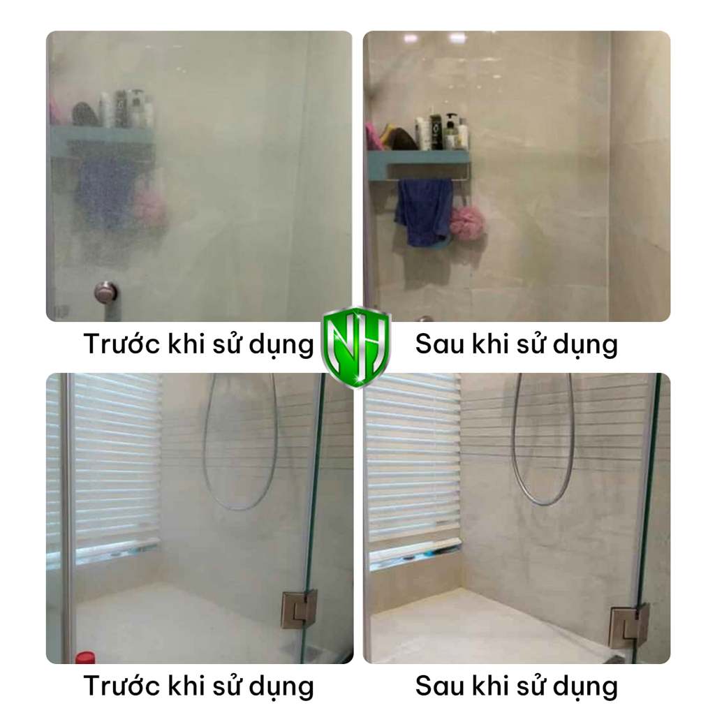 Siêu Tẩy Cặn Canxi Trên Vách Kính Phòng Tắm Nguyên Hoàng- Tẩy Sạch Đốm Nước  Cứng - Ố Mờ- Mốc Trắng. Chai 500ml,
