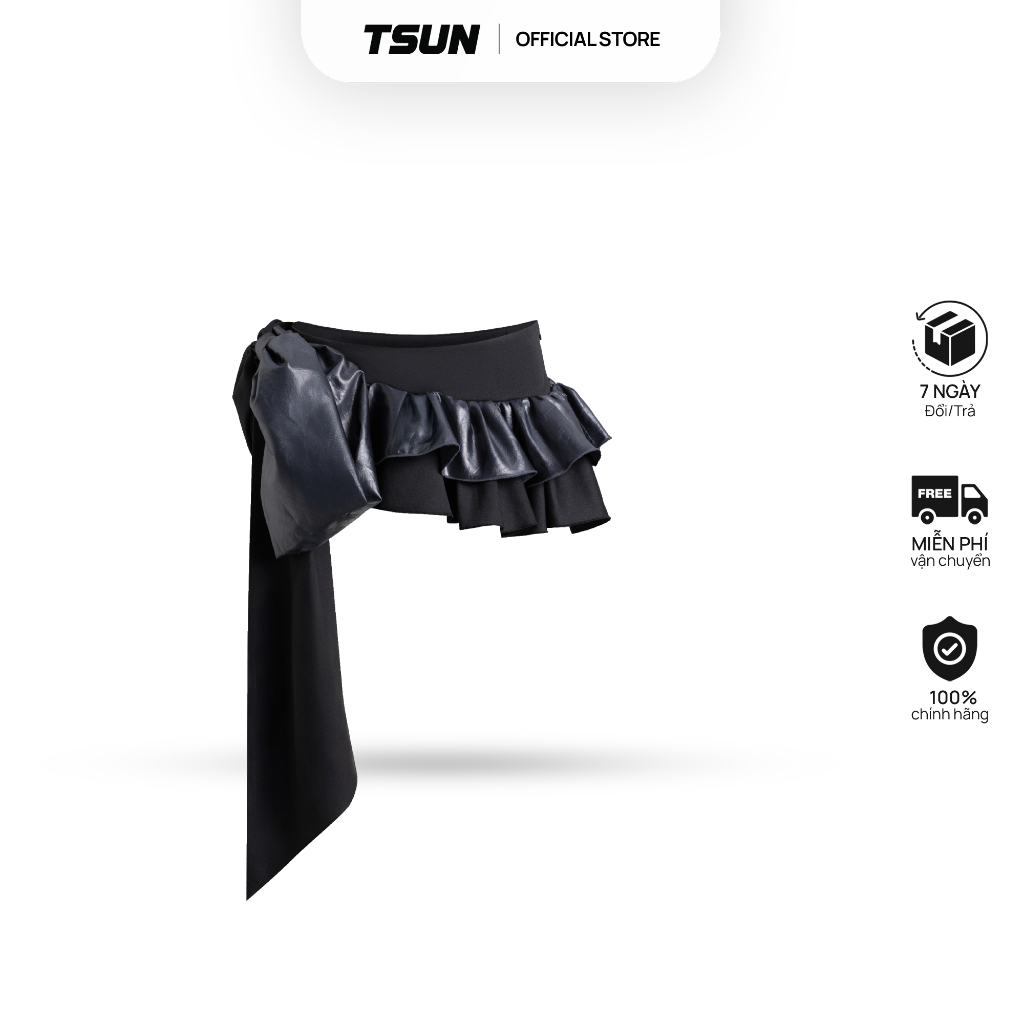 Ảnh Váy Ngắn Nơ Rời Màu Đen Brand TSUN Chính Hãng - Bowtie Mini Skirt, Nữ 1