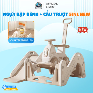 [Kèm Máy Phát Nhạc] Ngựa Bập Bênh Pakey Đa Năng Mới, Kèm Xe Thú Nhún Cao Cấp + Cầu Trượt, Bảo Hành Uy Tín